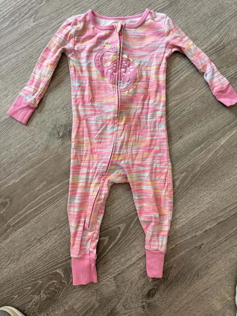 Kids Headquarters Pink Striped Dinosaur Footed Pajama 18M